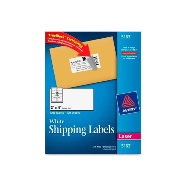 Avery Shipping Labels with TrueBlock Technology, 2 x 4, White, 1000